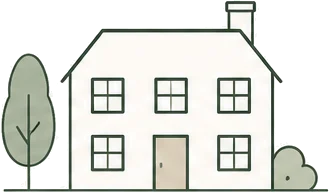a two-storey family house with a tree and shrub