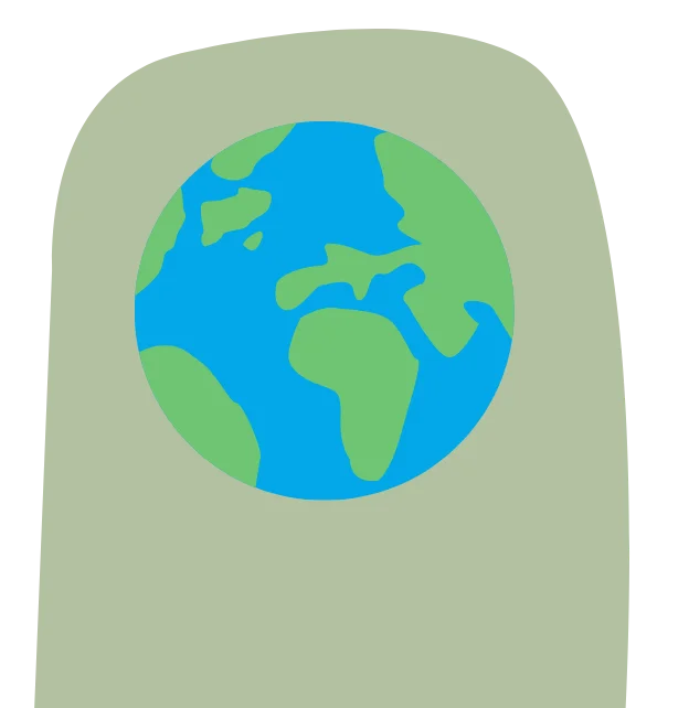 a globe with blue oceans and green land, on a sage panel