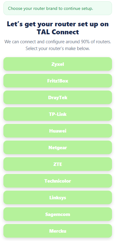 My Earth Broadband App - select my router screen
