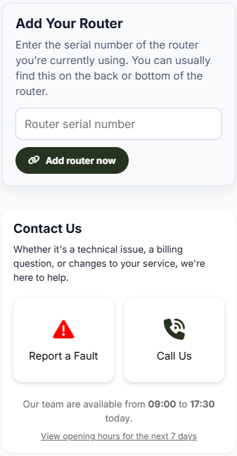 My Earth Broadband App - set up my router screen